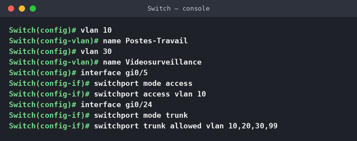 Console Cisco : création de VLANs