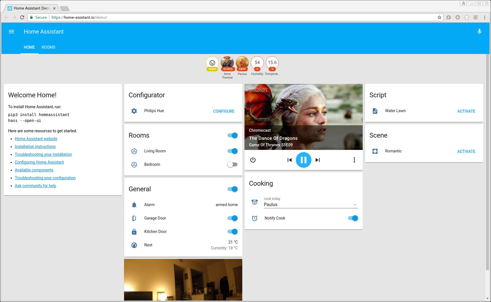 Tableau de bord Home Assistant avec lumières et intégration Philips Hue