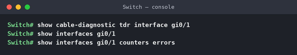 Console Cisco : test TDR