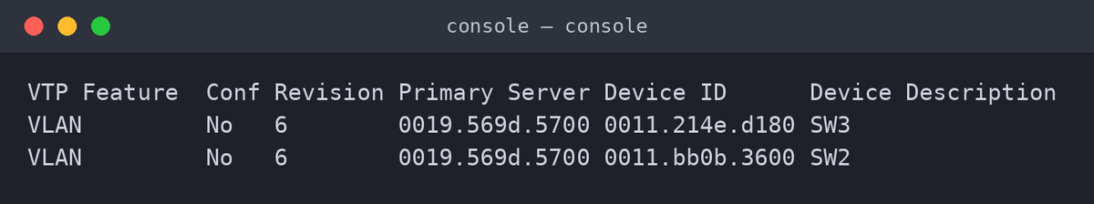 Console Cisco : sortie de show vtp devices